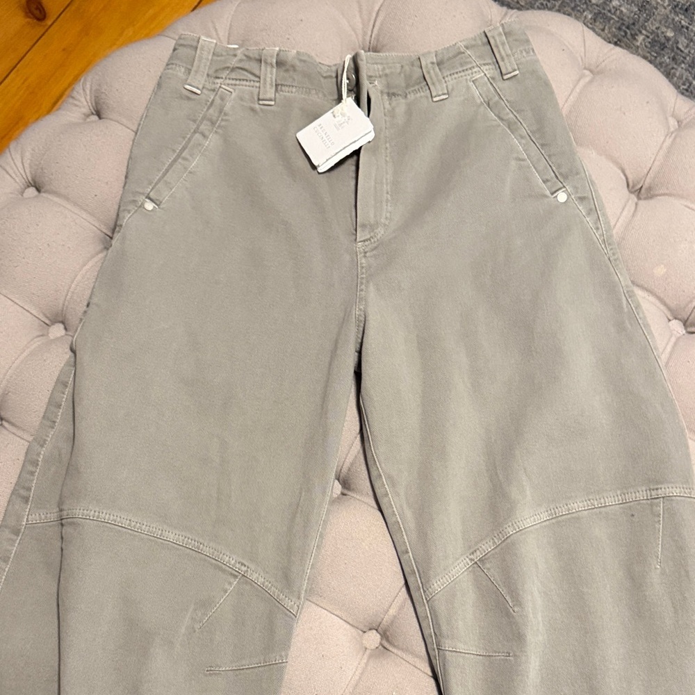 Brunello Cucinelli Women's Wide-Leg Pants in Light Green/khaki